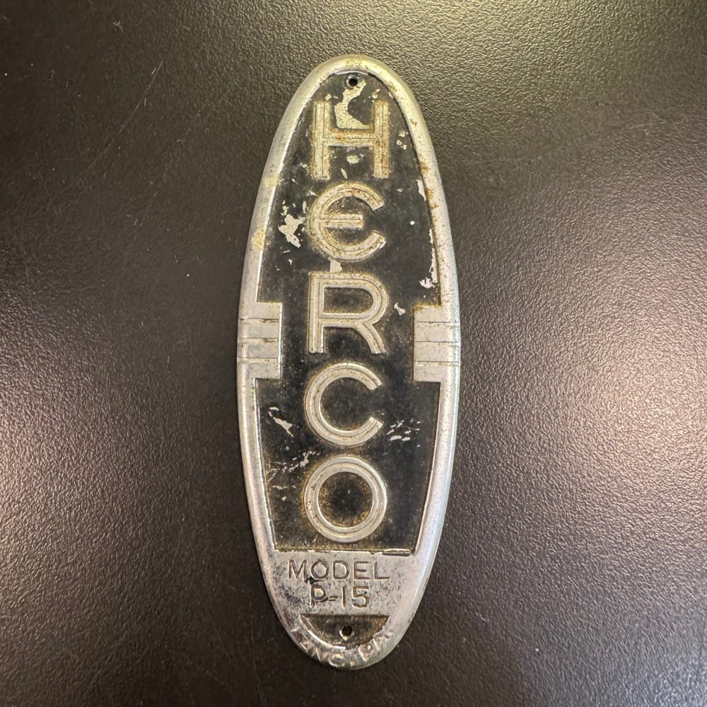 Herco Nameplate Model P-15 Silver Black Art Deco Industrial Metal Emblem‎